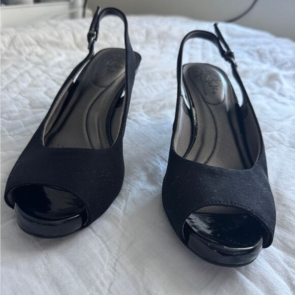 LifeStride Teller Black Peep Toe Slingback Women’s 7M Comfort Shoes 3.5” Heel - Picture 14 of 15